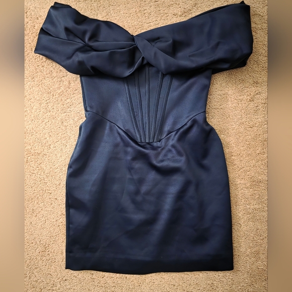 House of CB Dresses & Skirts - House of CB Nurul Satin Off Shoulder Mini Dress Navy Small